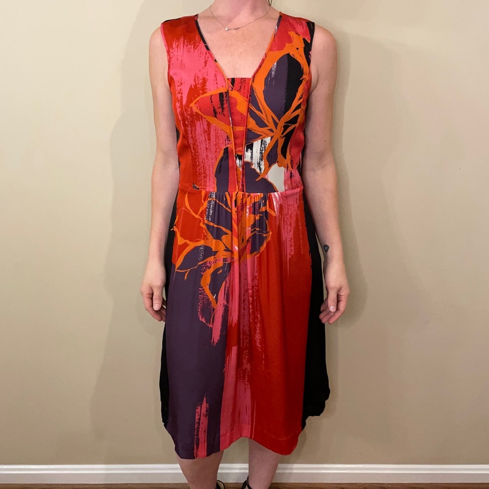 CLASSIQUES ENTIER Graphic Print Stretch Silk Dress